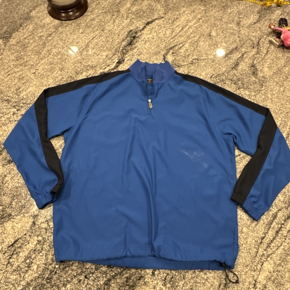 Callaway Mens Size‎ L Solid Blue 1/4 Zip Long Sleeve Pull Over Golf Shirt #693
